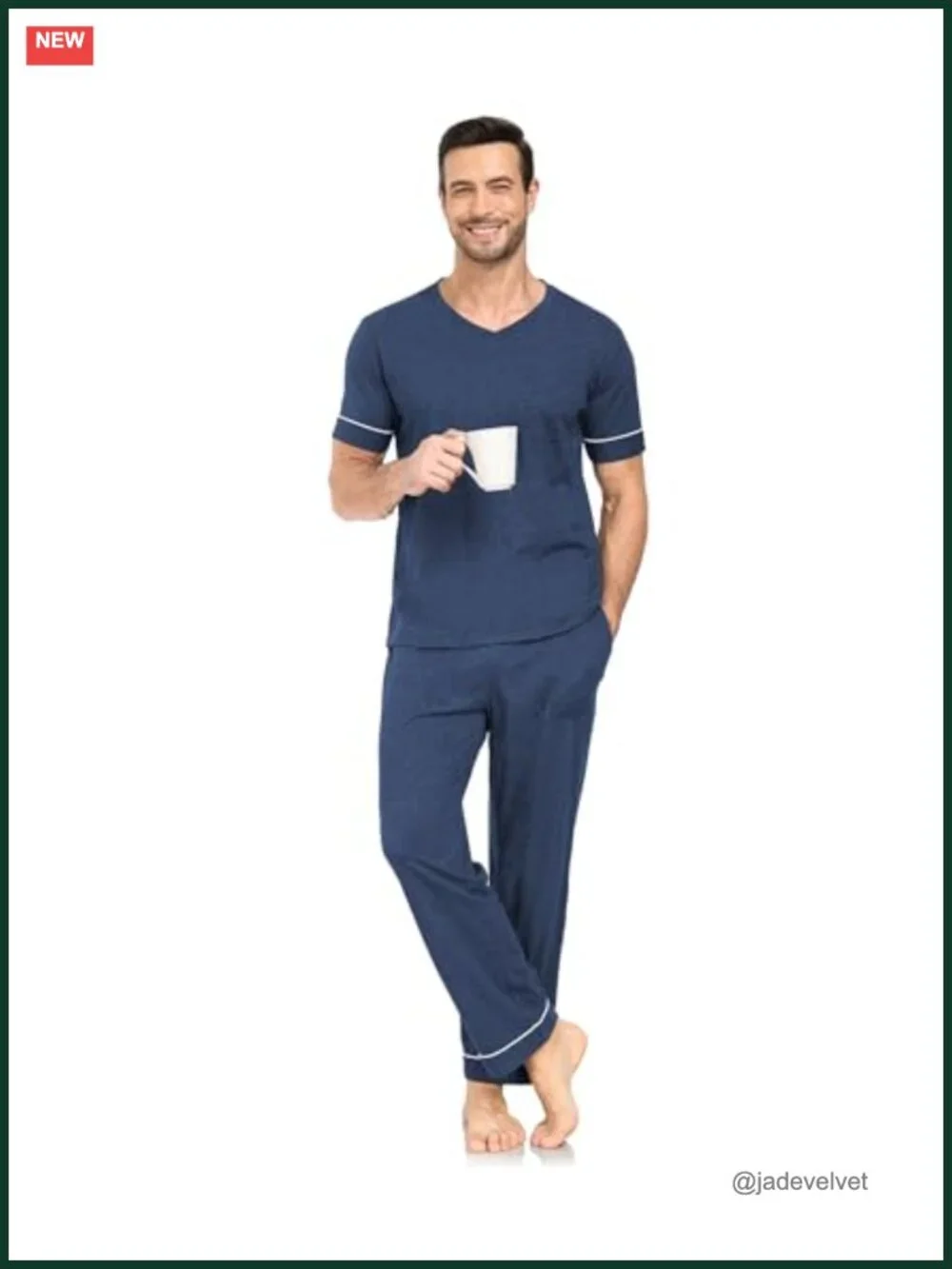 Men's Cotton Pajama Set Short Sleeve Sleepwear with Pockets Soft Lightweight